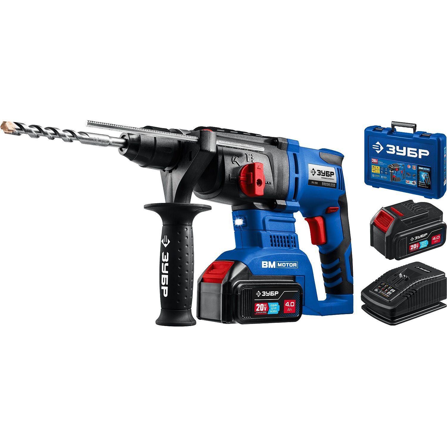 Бесщеточный перфоратор, 2 АКБ (4 Ач), в кейсе PB-260-42